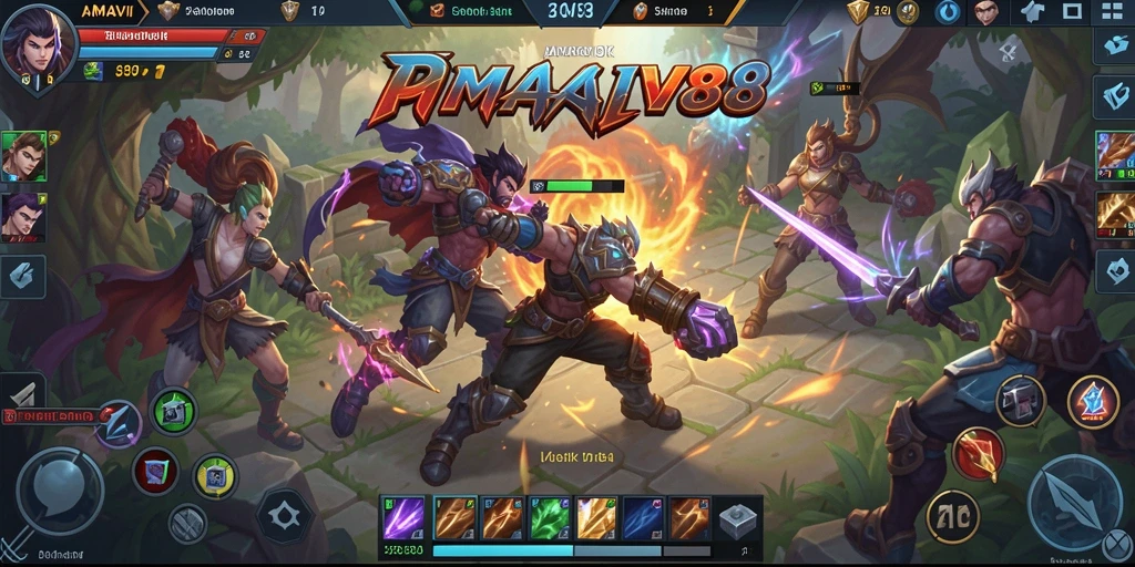 Tampilan dinamis gameplay MOBA AMAVI88 yang seru dan penuh aksi.