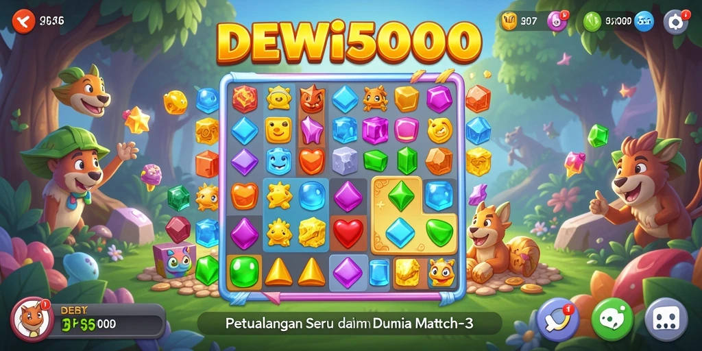 Screenshot DEWI5000 menampilkan gameplay seru permainan Match-3.