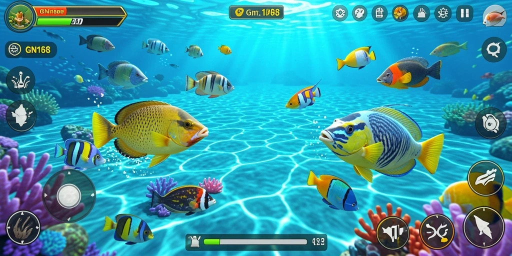 Tampilan screenshot GN168 menampilkan aksi menembak ikan dengan grafis yang mempesona.